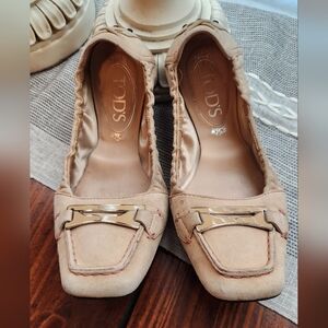Tod's Beige Suede Loafers with Gold Accent